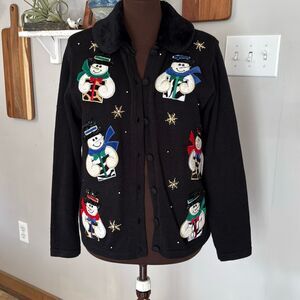 Vintage Victoria Jones ugly Christmas sweater womens size medium snowman novelty